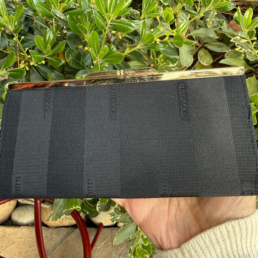 Luiza Black Textured Fabric Clutch with Gold Frame by Luiza - Picture 7 of 16
